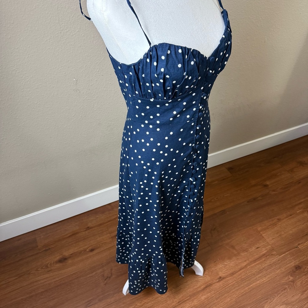Zara Linen Blend Polka Dot Slip Midi Dress Navy - Picture 8 of 10